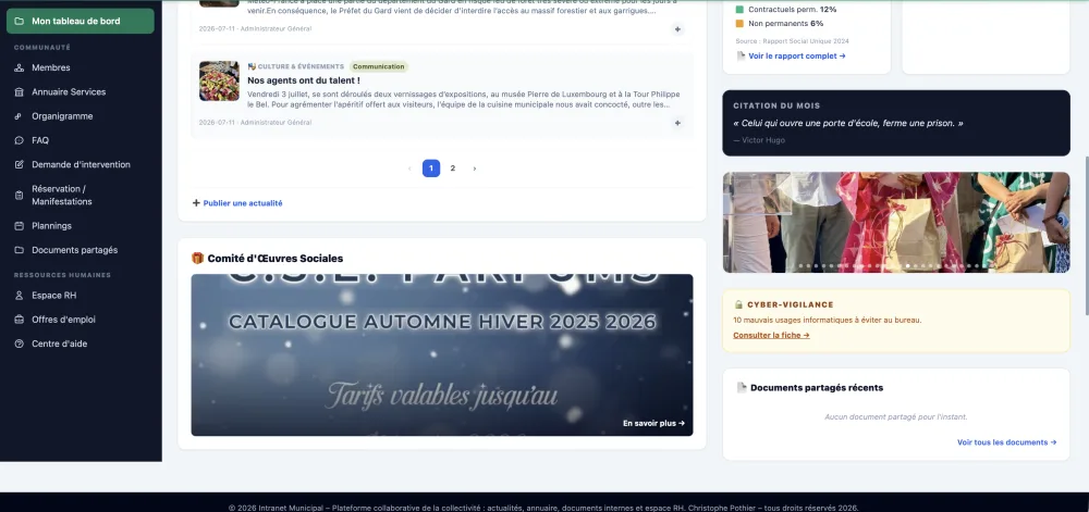Intranet Municipal : Comité d'Œuvres Sociales et galerie photo