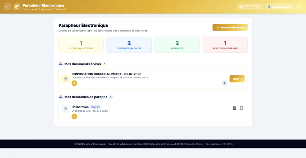 Parapheur Électronique : tableau de bord des demandes de visa